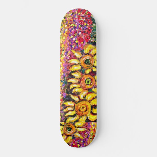 FLORA IN TUSCANY, red green yellow pink Skateboard Deck (Front)