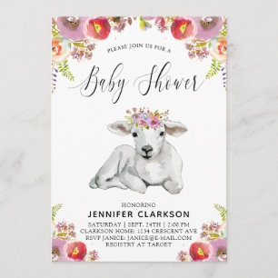 Flora Lamb Baby Shower Invitation