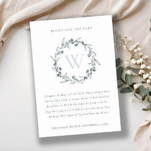 Flora Laurel Wreath Monogram Books for Baby Shower Enclosure Card