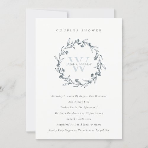 Flora Laurel Wreath Monogram Couples Shower Invite