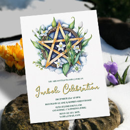 Flora Pentacle Snow & Flowers Wiccan Imbolc Party Invitation