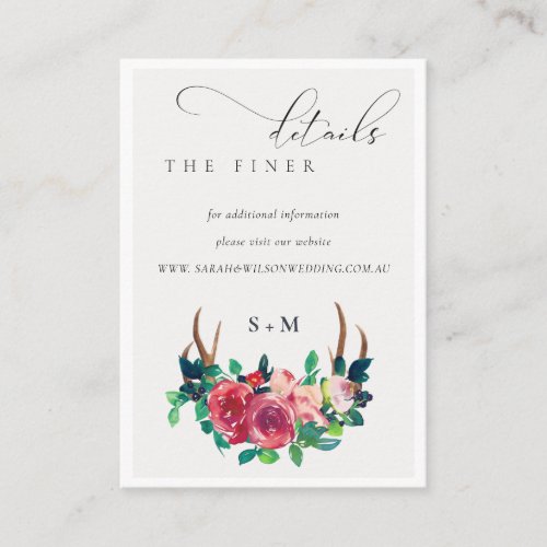 Flora Stag Antler Monogram Wedding Website Details Enclosure Card