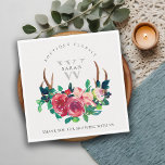 Flora Stag Antlers Monogram Thank You For Shopping Square Business Card<br><div class="desc">If you need any further customisation please feel free to message me on yellowfebstudio@gmail.com.</div>