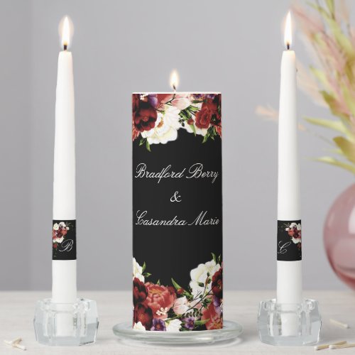 Flora Terracotta Cream Burgundy Fall Wedding Black Unity Candle Set