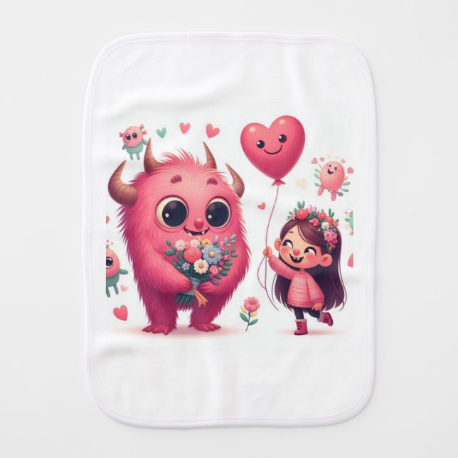 Flora the Friendly Monster Baby Burp Cloth (Front)