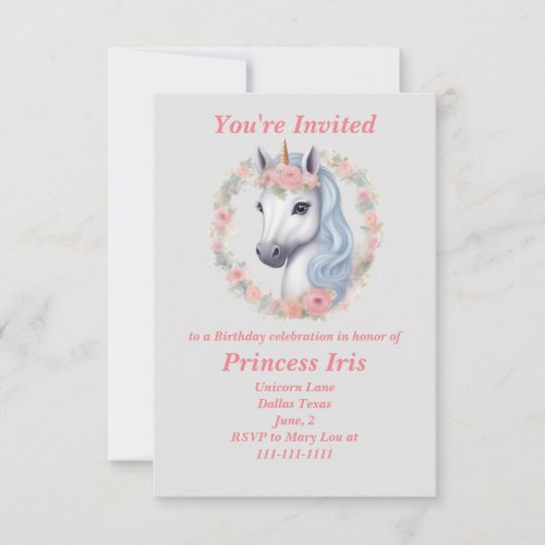 Flora the Unicorn Birthday Invitations