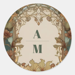 Flora Vintage Art Nouveau Wedding Classic Round Sticker