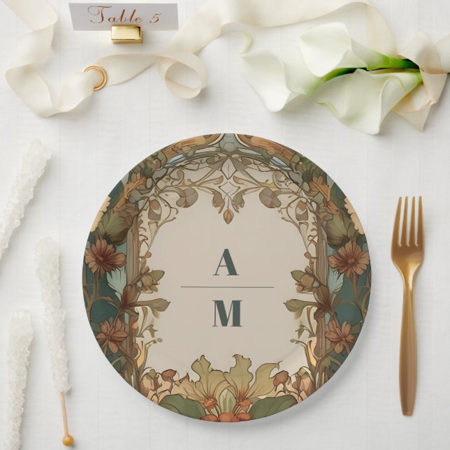 Flora Vintage Art Nouveau Wedding  Paper Plates (Wedding)