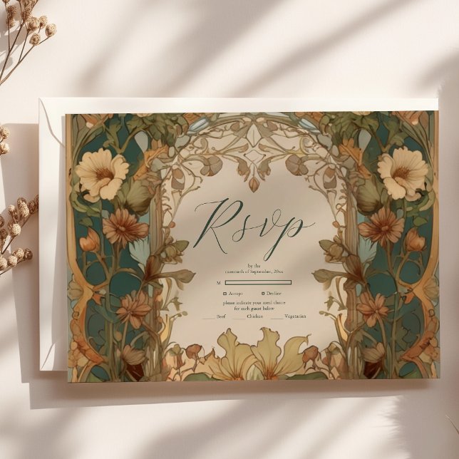 Flora Vintage Art Nouveau Wedding  RSVP Card (Creator Uploaded)