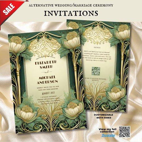 Flora Vintage Wedding Invitations Art Nouveau