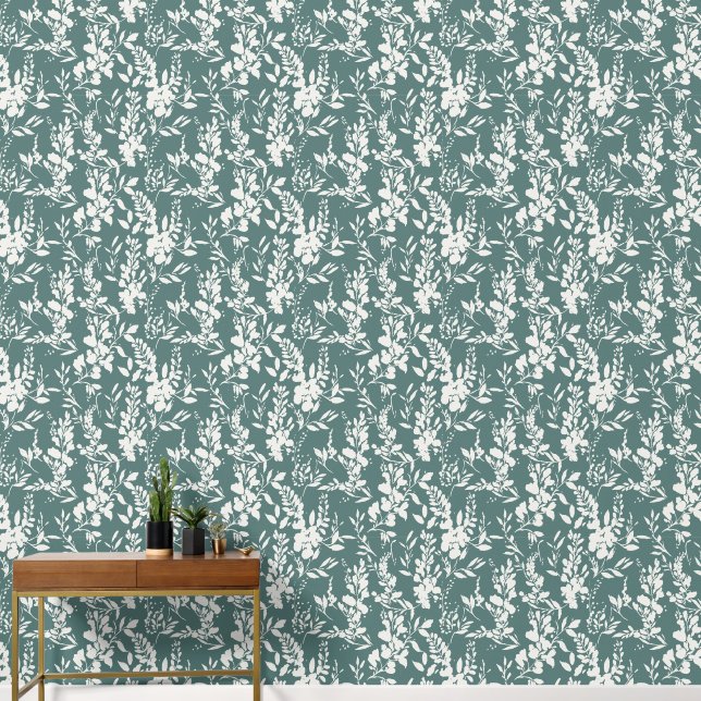 Flora wallpaper in teal and white  wallpaper  (Hallway)