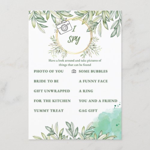 FloraI Spy Bridal Shower Game Cards