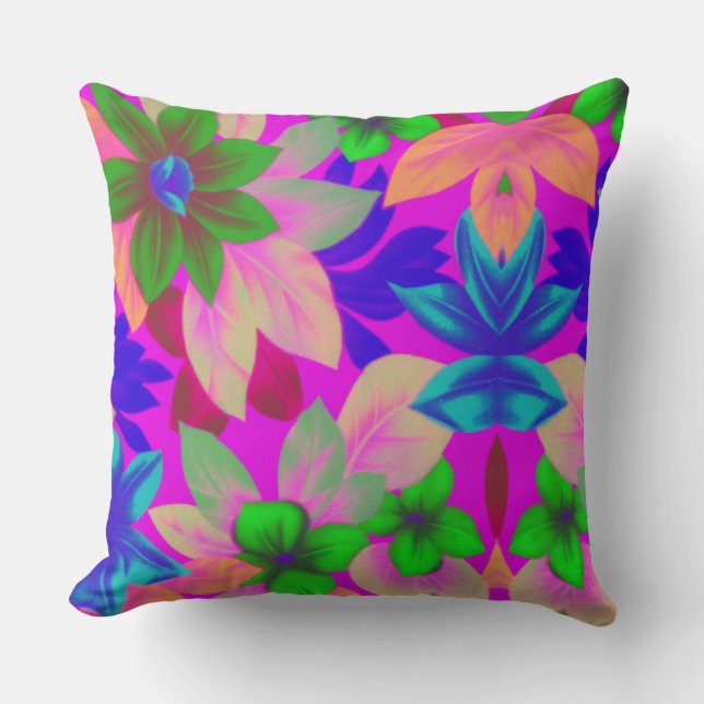 Floral1i3 Tropical Print in bright colors Throw Pillow (Front)