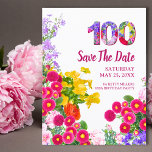 Floral 100 Years Flowers 100th Birthday Party Save The Date<br><div class="desc">Floral 100 Years Flowers 100th Birthday Party Save the Date Flat Card.
Lovingly photographed and designed to mark this incredible milestone, this save-the-date celebrates a century of joy and love. Personalize it with the honoree's name to make it truly special. Let the celebration begin! Enjoy!</div>