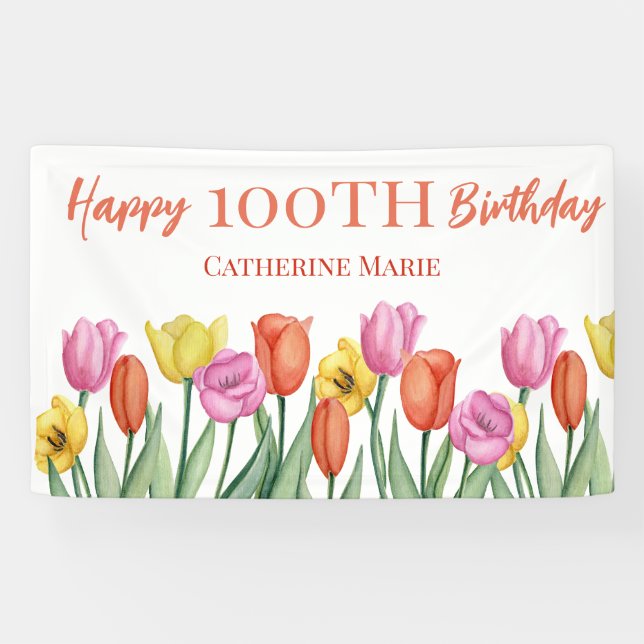 Floral 100th Birthday  Banner (Horizontal)