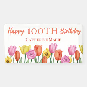 Floral 100th Birthday Banner