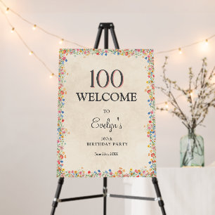 Floral 100th Birthday Elegant Flowers Welcome Sign