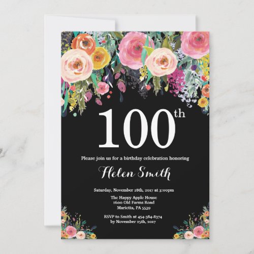 Floral 100th Birthday Invitation