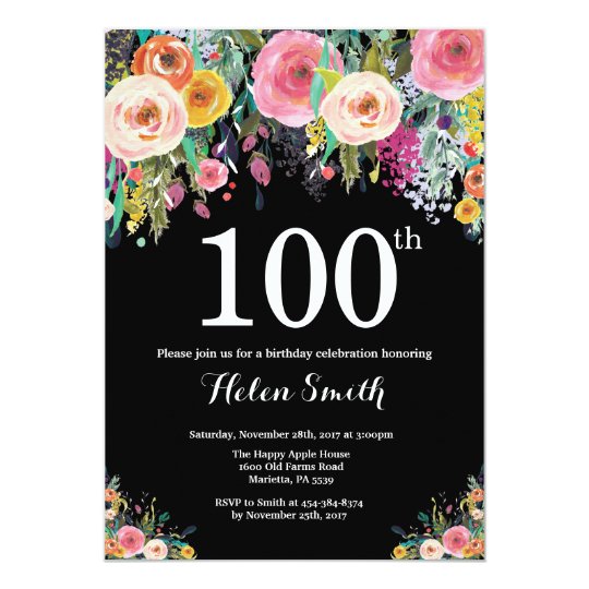 Floral 100th Birthday Invitation | Zazzle.com