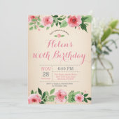 Floral 100th Birthday Invitation Pink Watercolor (Standing Front)
