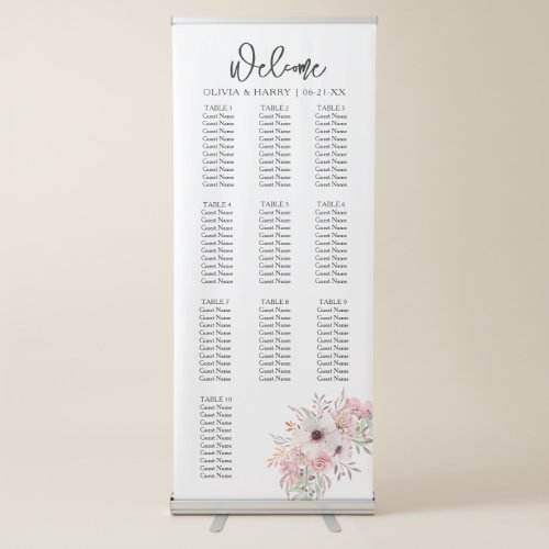 Floral 10 Table Wedding Seat Chart Banner