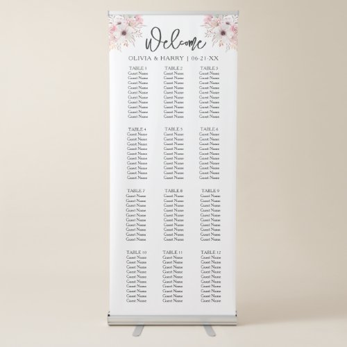 Floral 12 Table Wedding Seat Chart Banner