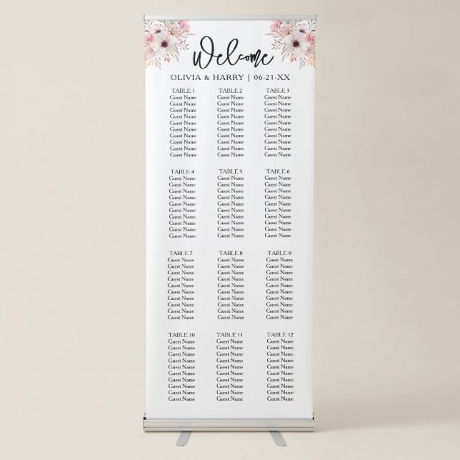 Floral 12 Table Wedding Seat Chart Banner (Front)