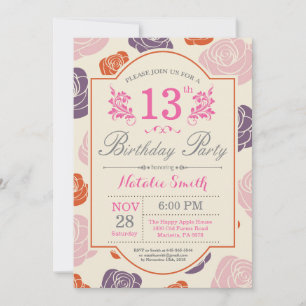 Floral 13th Birthday Invitation Pink Roses