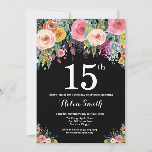 Floral 15th Birthday Invitation