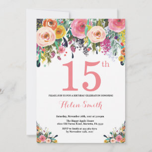 Floral 15th Birthday Invitation Pink
