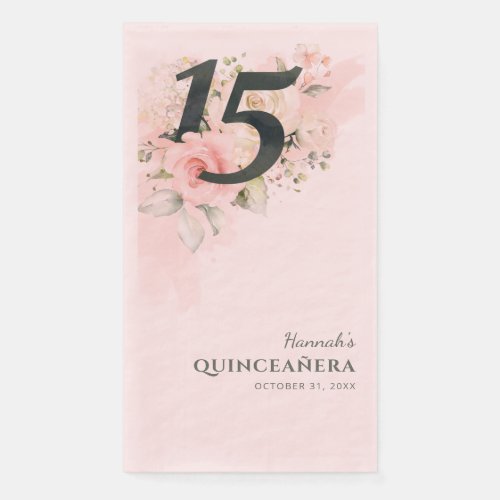 Floral 15th Birthday Party Quinceanera Pink Paper Guest Towels