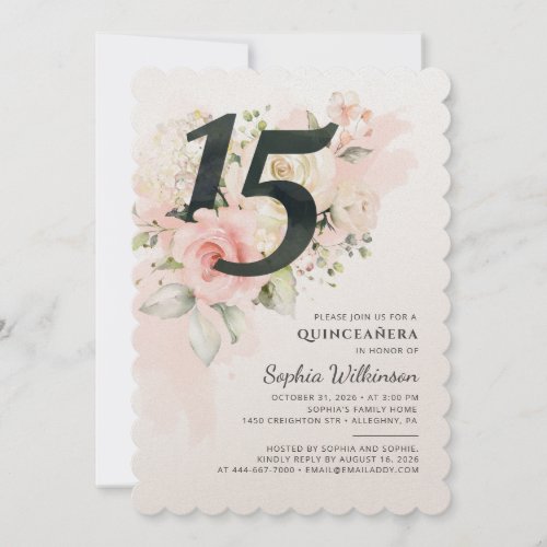 Floral 15th Birthday Quinceanera Birthday Party Invitation