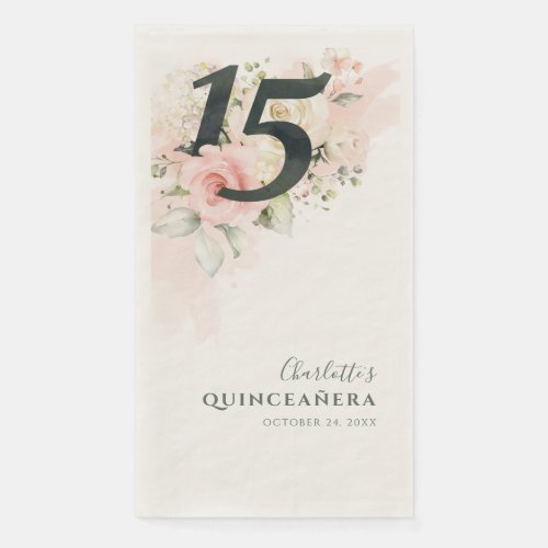 Floral 15th Birthday Quinceanera Botanical Party Paper Guest Towels