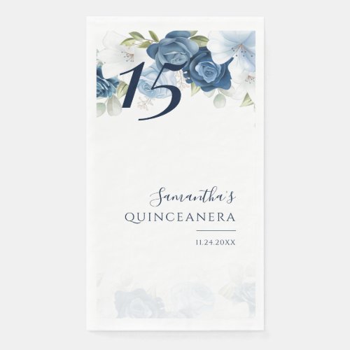 Floral 15th Birthday Quinceanera Dusty Blue Paper Guest Towels