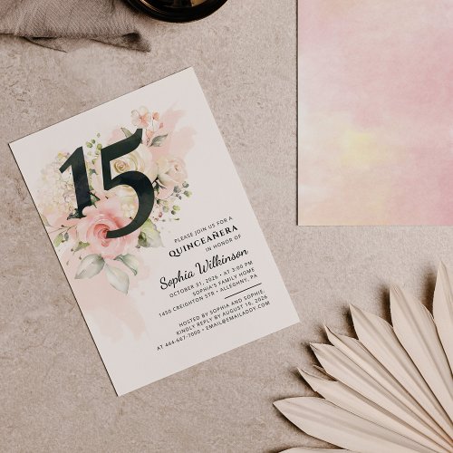 Floral 15th Birthday Quinceanera Eucalyptus Leaves Invitation