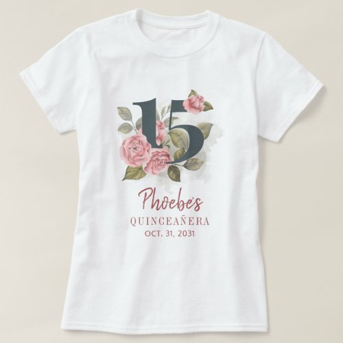 Floral 15th Birthday Quinceanera Matching Party T_Shirt