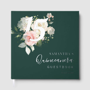 Floral 15th Birthday Quinceanera Party Foil Guest Book