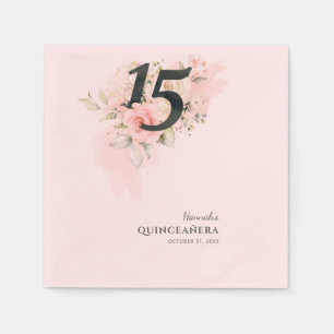 Floral 15th Birthday Quinceanera Pink Party Paper Napkins