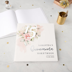 Floral 15th Quinceanera Birthday Party Foil Guest Book
