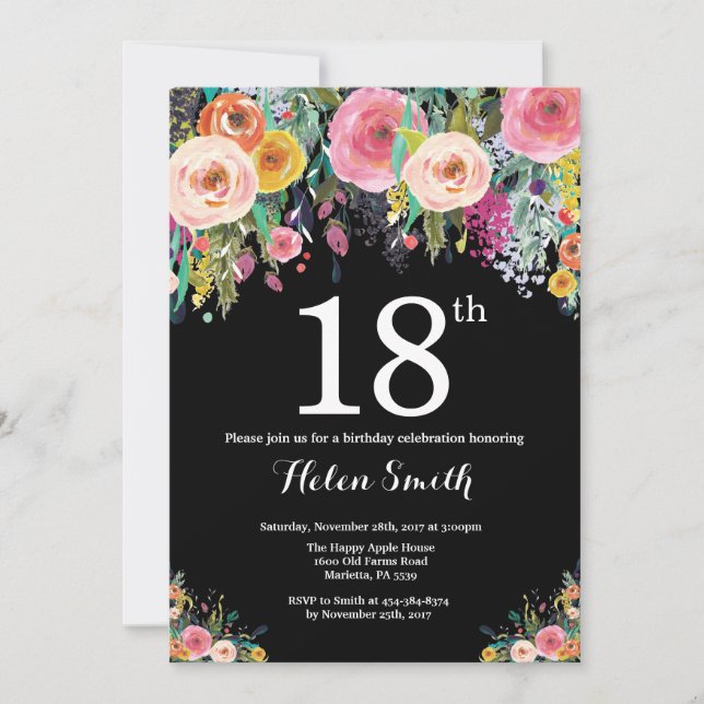 Floral 18th Birthday Invitation (Front)