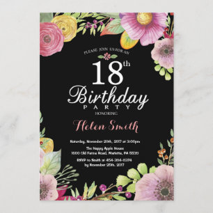 Floral 18th Birthday Invitation for Women