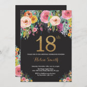 Floral 18th Birthday Invitation Gold Glitter (Front/Back)