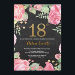 Floral 18th Birthday Invitation Gold Glitter<br><div class="desc">Floral 18th Birthday Invitation for Women. Watercolor Botanical Floral Flower. Gold Glitter. Chalkboard Background. Pink Peonies Floral Flowers. Adult Birthday. For further customization,  please click the "Customize it" button and use our design tool to modify this template.</div>