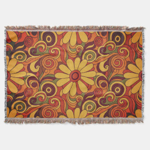 Floral 1970s Art Throw Blanket