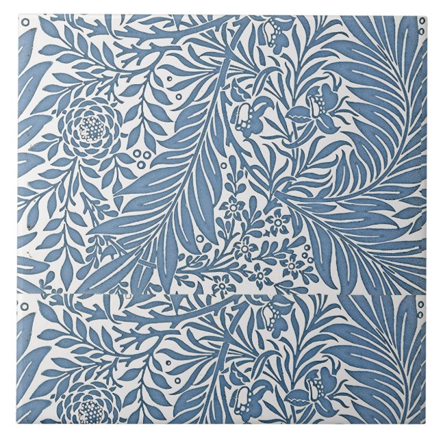 Floral 19th Century Pattern Blue on White Backgrou Ceramic Tile (Front)