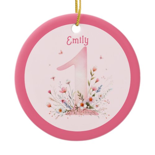 Floral 1st Birthday Custom One Fairy Princess Ceramic Ornament