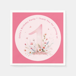 Floral 1st Birthday Custom One Fairy Princess Napkins