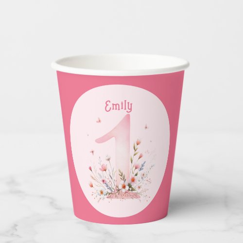 Floral 1st Birthday Custom One Fairy Princess Paper Cups