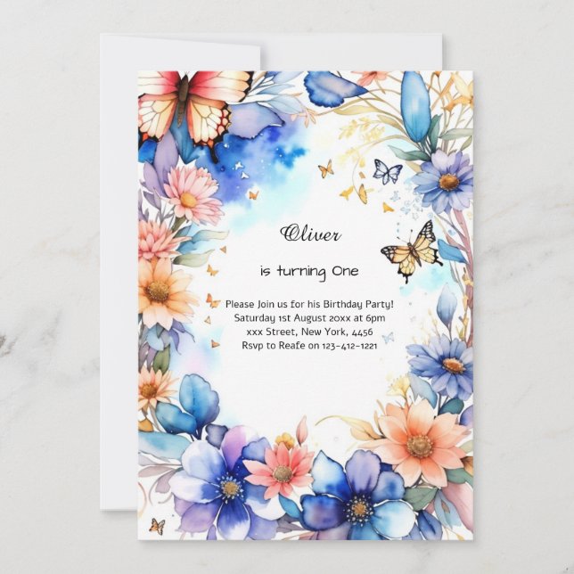 Floral 1st Birthday Invitation (Front)