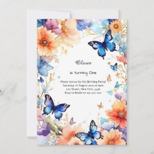Floral 1st Birthday Invitation